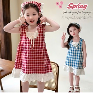 Sét Váy Bé Gái Thepig , Set Váy Caro Kèm Khăn Turban Xinh Xắn Dễ Thương Cho Bé từ 9 - 35Kg Chất Thô Cotton Siêu Mềm Mịn