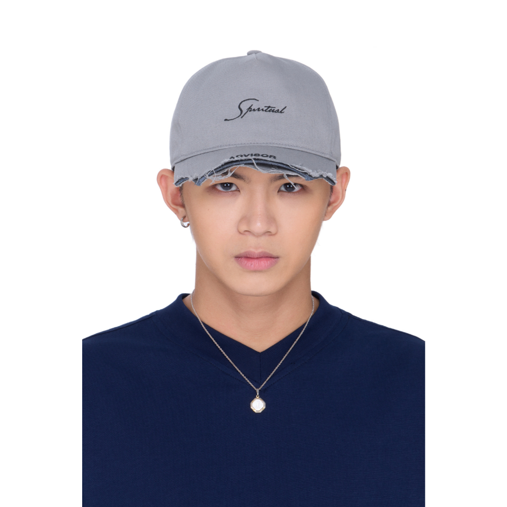 Mũ, nón lưỡi trai unisex kaki thêu chữ - BEUTER One-Tone Distressed Cap - Grey