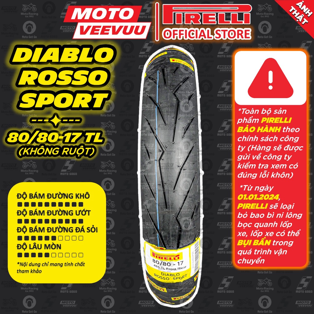 [MTVV] Vỏ lốp xe máy PIRELLI 80/80-17 TL Diablo Rosso Sport<END>