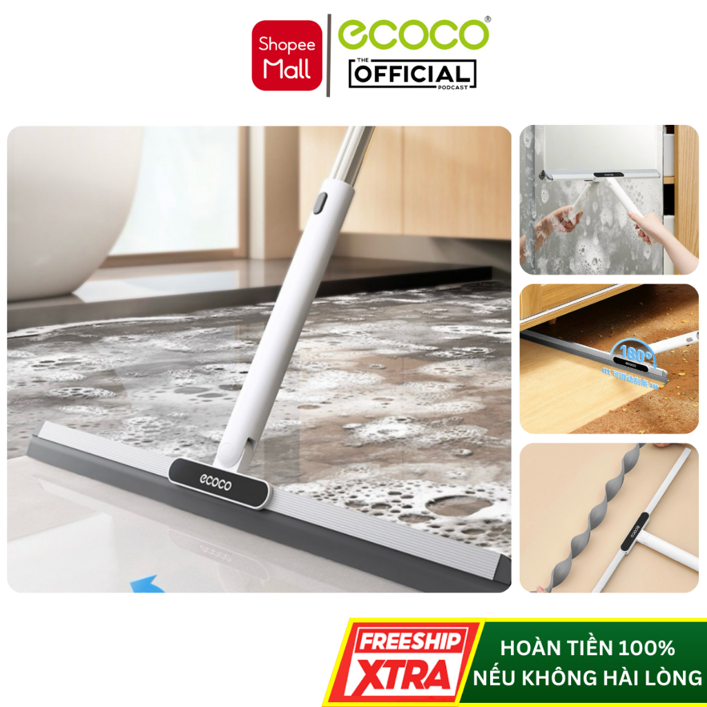 Chổi Gạt Nước, Gạt Kính Nhà Tắm ECOCO E24230, Cây Gạt Đa Năng Lưỡi Bằng Silicone Mềm Dẻo Xoay 180°