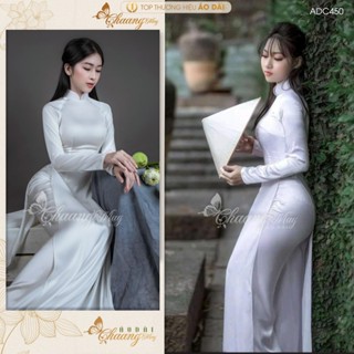 Áo dài trắng nữ học sinh nữ sinh đi học CHAANG may sẵn áo dài truyền thống lụa phi bóng đẹp ADC450