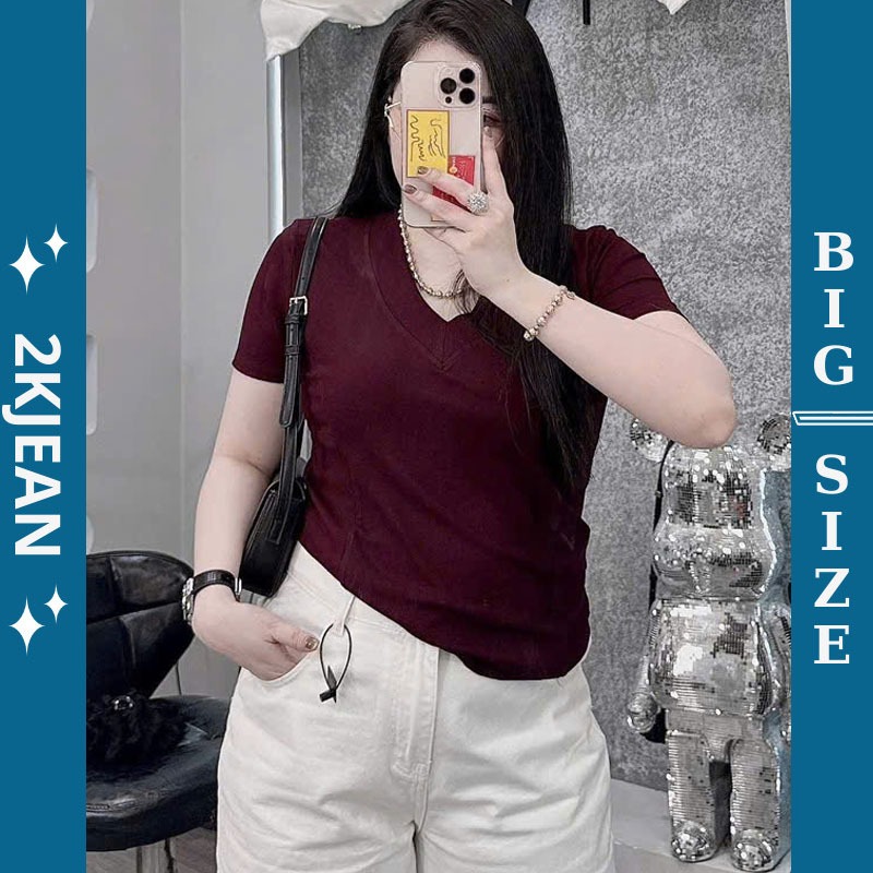 Áo Thun Nữ Bigsize 55–90kg Cổ Tim/Cổ Tròn Tay Ngắn Chất Borip Lụa Co Giãn Mềm Mại AT9006 – 2KJeans | BigBuy360 - bigbuy360.vn