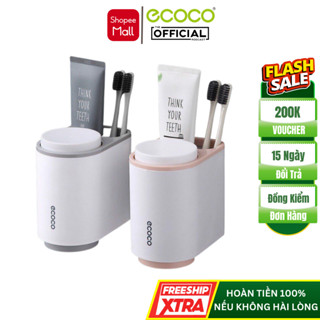 Kệ Treo Bàn Chải Đánh Răng ECOCO 2 Cốc, Hộp Đựng Bàn Chải ECOCO Dính Tường Chất Liệu Nhựa ABS