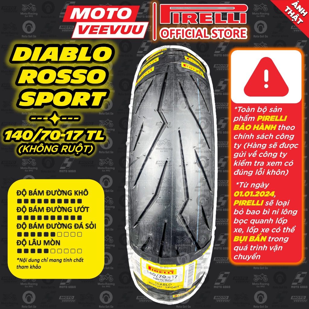 [MTVV] Vỏ lốp xe máy PIRELLI 140/70-17 TL Diablo Rosso Sport<END>