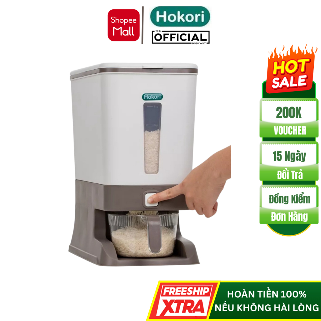 Thùng Đựng Gạo HOKORI Cao Cấp, Chống Ẩm, Mối Mọt , Dung Tích 10kg Nhựa Việt Nhật Plastic