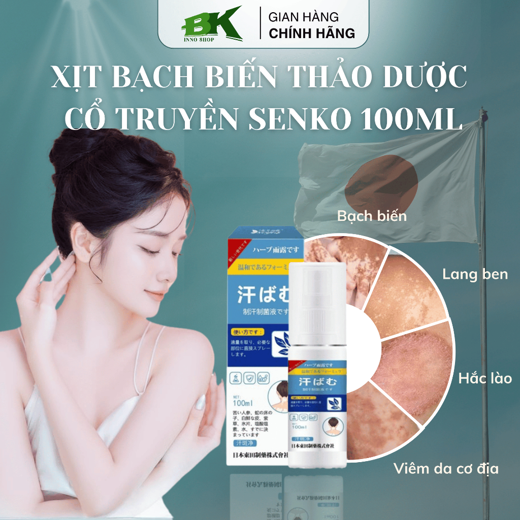 Xịt Bạch Biến Thảo Dược SENKO Nhật Bản 100ml Xoá Mờ Bạch Biến, Hắc Lào, Lang Ben, Vẩy Phấn Trắng, Da Đốm Trắng | BK INNO
