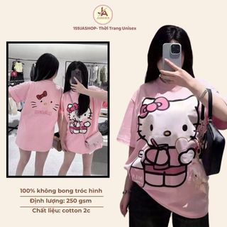 Áo thun nữ Hello Kitty màu Hồng in hình đáng yêu form rộng tay lỡ chất cotton dày xịn hottrend 2025