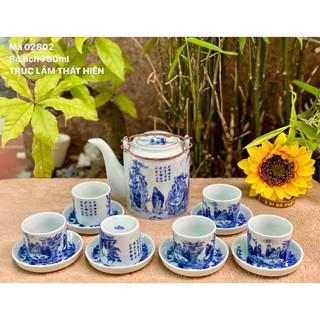 Ấm chén Bát Tràng- Bộ tích trà mem lam  1.5L
