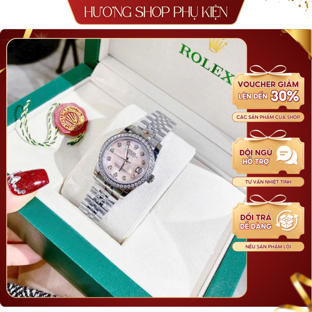 Cao Cấp Đồng Hồ Đeo Tay Nữ Rolexx, Pin Dây Demi Mặt Trắng, Thiết Kế Viền Đá Sang Trọng, BH 6 Tháng |