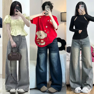 Quần Jean Nữ ống rộng cạp cao Màu Xanh Đậm Wash Trắng MIAA Phong Cách Hàn Quốc dáng dài chất bò RIN mềm denim BIGSIZE