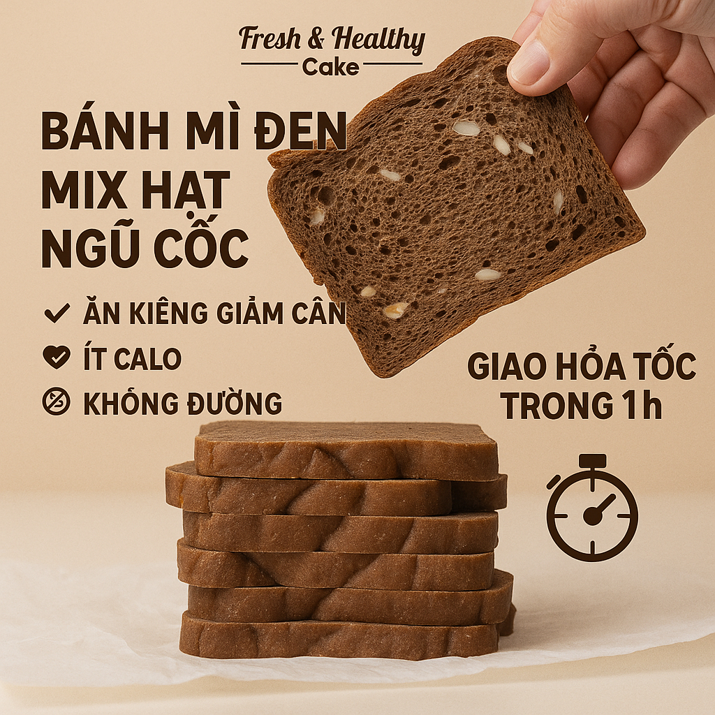  Bánh Mì Đen Nguyên Cám Mix Hạt – Giảm Cân – Không Đường – Healthy 