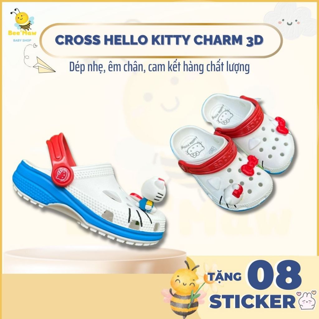 Giày cross trẻ em , sục cross Hello Kitty cho bé gái charm mèo 3D xinh yêu