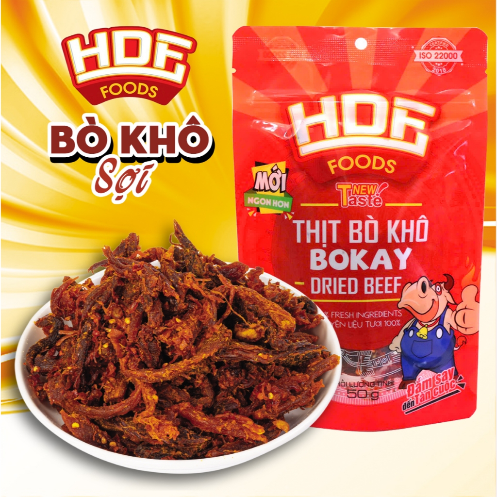Thịt Bò Khô Sợi Bokay 50g, thơm sợi giòn dai, cay cay đậm vị [Đồ ĂN VẶT Cao Cấp HDF Foods]