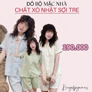Bộ pijama Xô nhật sợi tre bộ ngủ nữ bộ mặc nhà dễ thương đồ bộ nữ chất siêu mát vải xô sợi tre tay cộc quần cộc