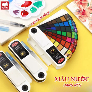  Màu Nước Dạng Thẻ Nén 18 24 36 42 Màu - TẶNG KÈM Cọ Vẽ Chuyên Dụng Bảng Pha Màu - Màu Tươị Mịn Dễ Hòa Tan Pha Trộn 