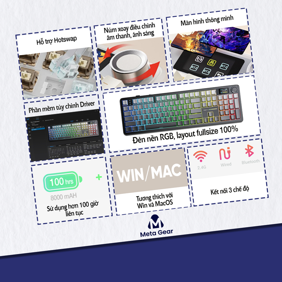 [CHÍNH HÃNG] Bàn phím cơ Aula F108 Pro & S87Pro - Bàn phím Bluetooth,  3 mode kết nối, Hotswap, Led RGB, Keycap PBT | BigBuy360 - bigbuy360.vn