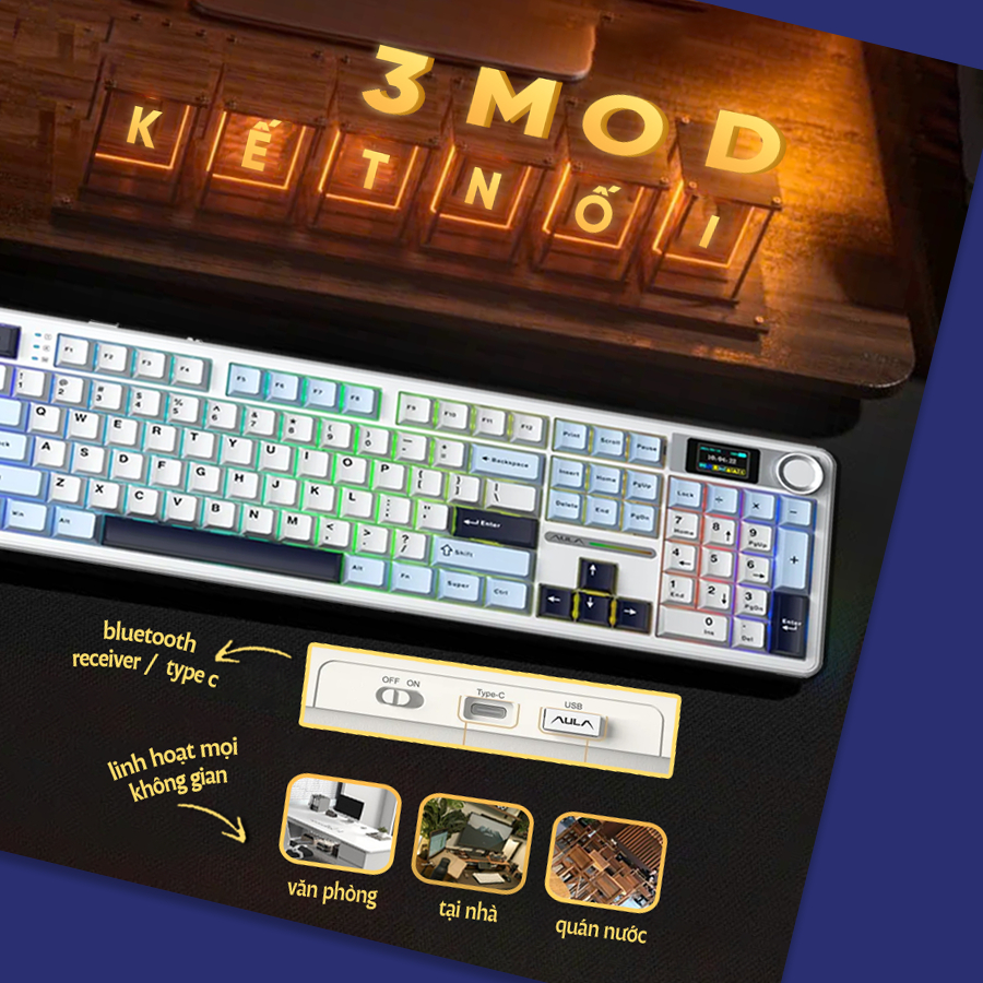 [CHÍNH HÃNG] Bàn phím cơ Aula F108 Pro & S87Pro - Bàn phím Bluetooth,  3 mode kết nối, Hotswap, Led RGB, Keycap PBT | BigBuy360 - bigbuy360.vn