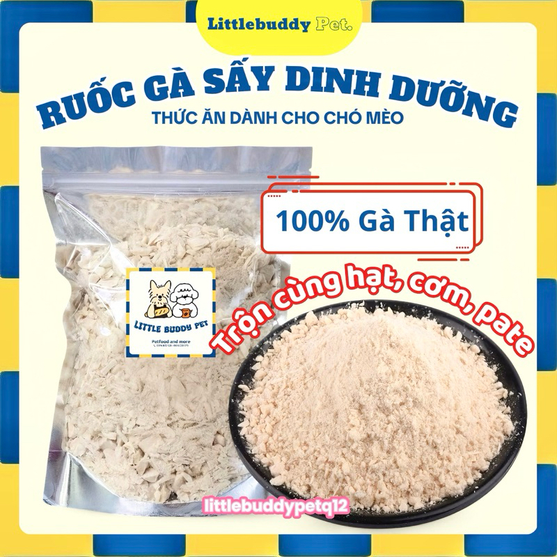 Ruốc gà sấy khô cho mèo, thịt sấy vụn cho chó mèo mix cùng hạt, cơm, pate- Túi 500g