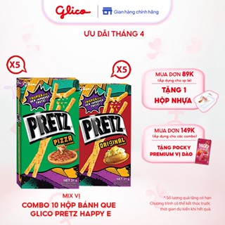 Combo 10 hộp Bánh que mặn nướng giòn Glico Pretz Happy Set D mix vị (5 Khoai tây - 5 Pizza)