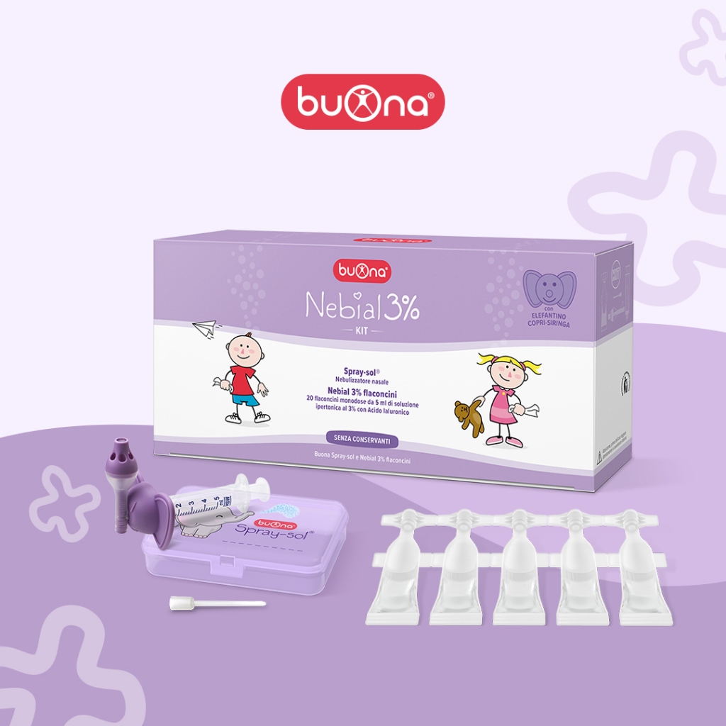 Buona Nebial 3% KIT - Bộ Rửa Mũi, Xịt Xông Làm Sạch Khoang Mũi Toàn Diện, Kèm 20 Ống Nebial 3% 5ml