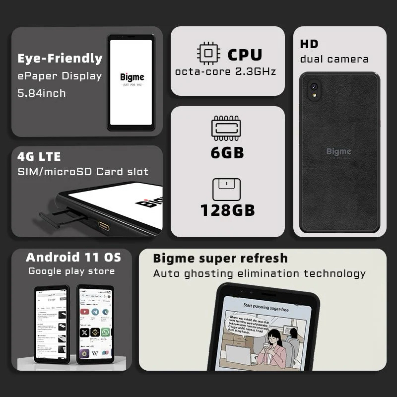 Máy đọc sách Điện thoại Bigme Hibreak Black White/ Color - Màn eink màu Có sim Có gps | BigBuy360 - bigbuy360.vn