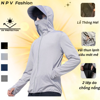 Áo chống nắng nam kim cương NPV, áo khoác nắng nam chất vải thông hơi có mũ trùm