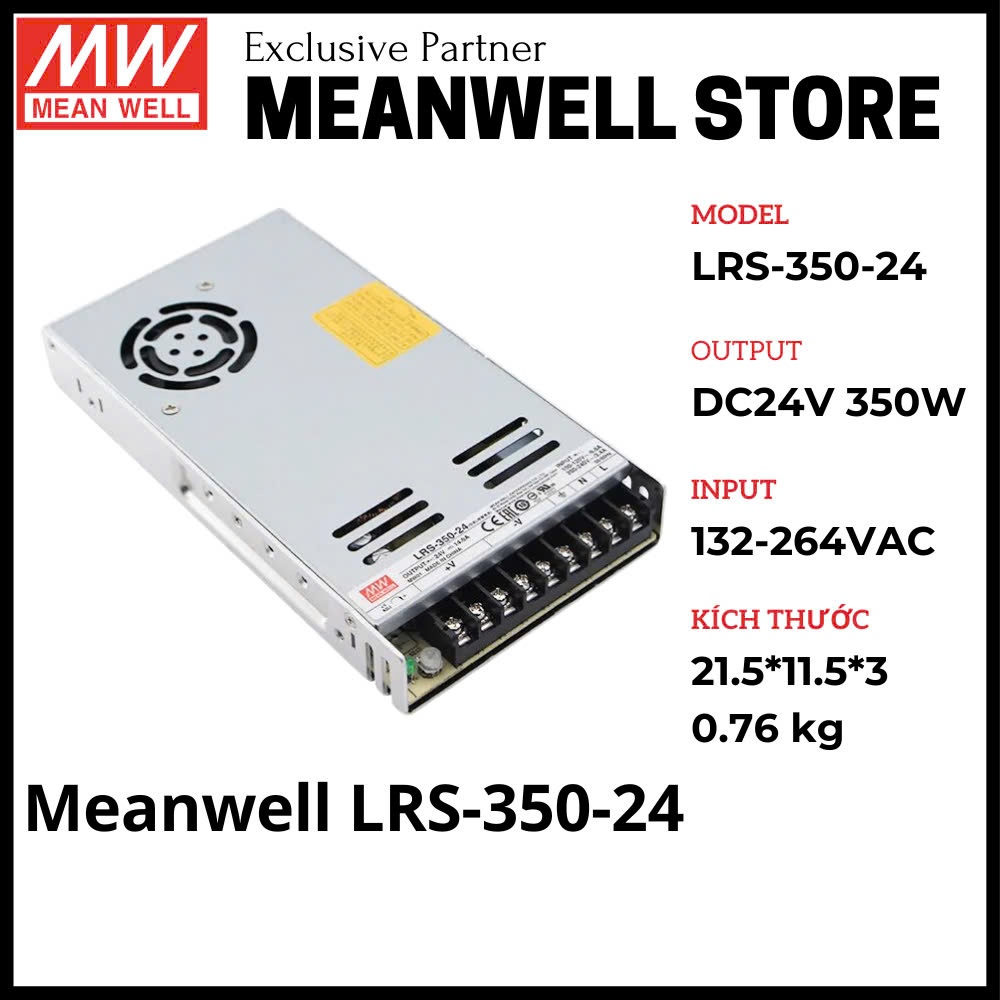 Nguồn Meanwell LRS-350-24 24V 14.6A, Nguồn Tổ Ong 24V, Nguồn Led, Nguồn Camera, Tăng Phô Meanwell