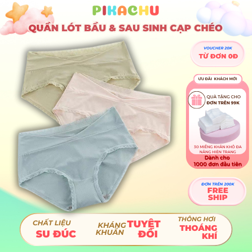 Quần Lót Bầu Và Sau Sinh Cạp Chéo Chất Vải Su Đúc Kháng Khuẩn Thoáng Khí, Thông Hơi Size tới 90kg