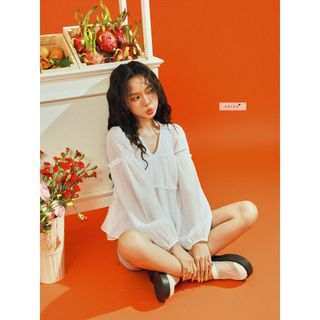  Flowy Blouse Top - Áo babydoll nữ áo kiểu nữ cổ V dài tay nhiennhienvintage BA467 
