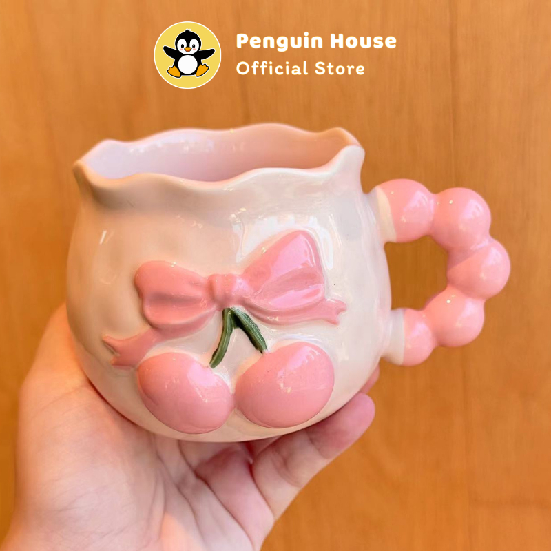 [Penguin] Ly sứ, quà tặng sinh nhật cốc sứ cute, cốc uống nước hình Cherry - Cốc uống nước cute