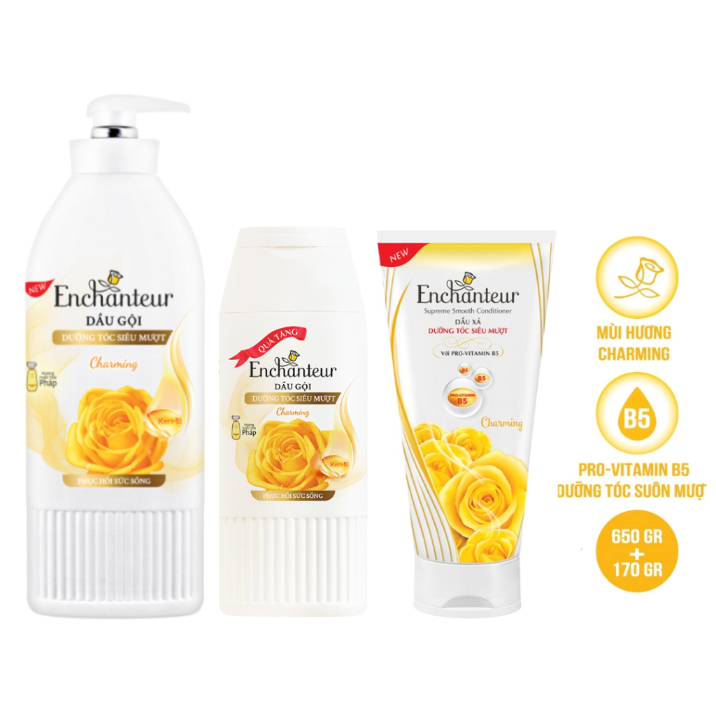 Dầu gội / dầu xả Enchanteur Charming Dưỡng Tóc Siêu Mượt enchantuer 180g enchanteur 650g