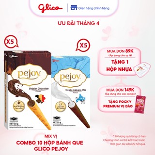 Combo 10 hộp Bánh que nhân kem Glico Pejoy Happy Set B mix vị (5 Socola - 5 Vani Hokkaido)