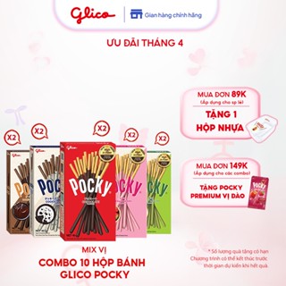 Combo 10 hộp Bánh que Glico Pocky nhiều vị (2 Socola - 2 Dâu - 2 Cookie & Cream - 2 Trà Xanh - 2 Double Choco)