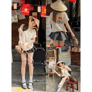  Áo Thun Yêu Nước Dáng Rộng Unisex in chữ Độc Lập Tự Do Áo Thun Cổ Tròn chất liệu Cotton Nam Nữ 