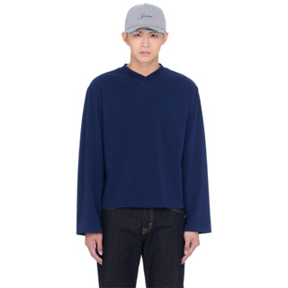  Áo thun trơn unisex Boxy Fit cổ V tay dài - BEUTER Blank Navy Boxy V-Neck Long Sleeve T-shirt 