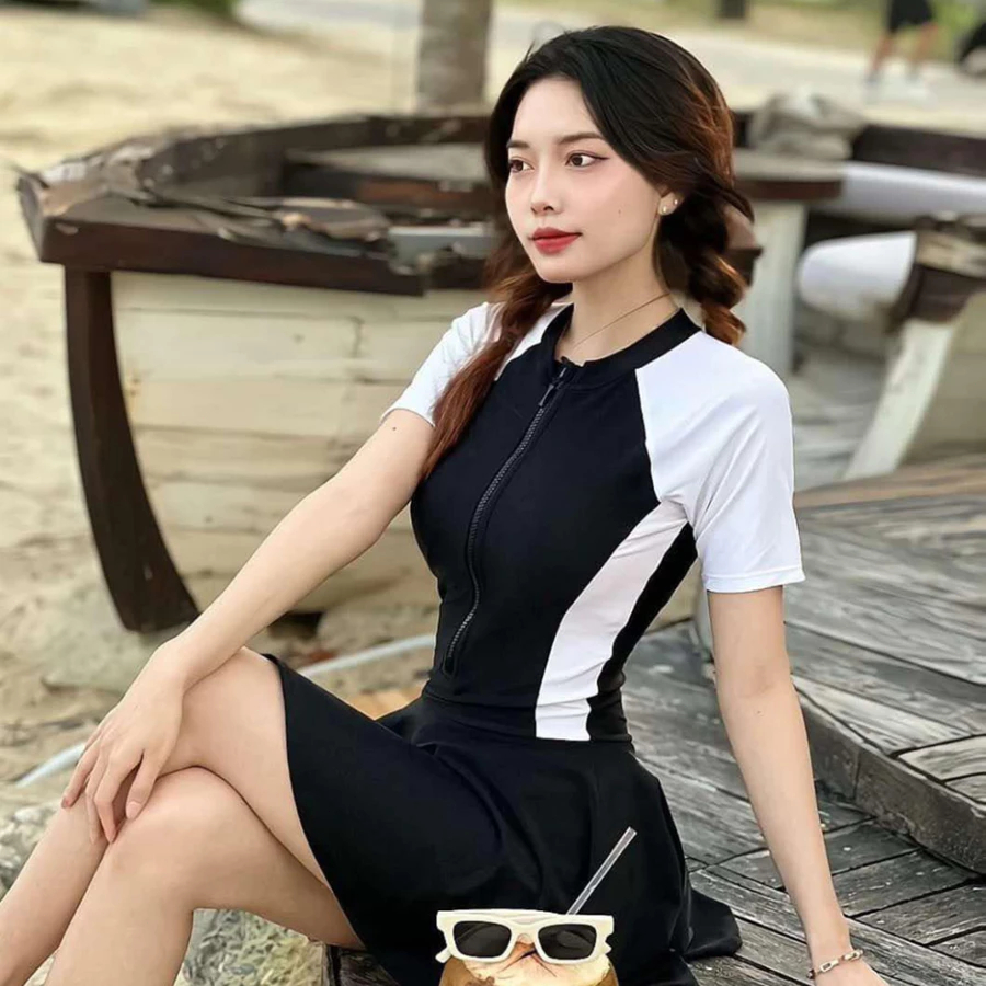 Đồ bơi bikini một mảnh đi biển cho nữđồ bơi bó sát gợi cảm có khóa kéo,kiểu váy,quần bảo vệ vô hình. | BigBuy360 - bigbuy360.vn