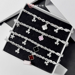 Lắc tay bạc nữ CHY SILVER cỏ 4 lá 5 charm nhiều màu dạng lá kép bạc thật