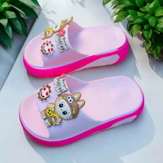 Dép lê quai ngang đế cao cho bé gái hình nơ vải dù caro cao cấp siêu dễ thương