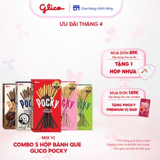 Combo 5 hộp Bánh que Glico Pocky mix vị (1 Socola - 1 Dâu - 1 Cookies & Cream - 1 Trà Xanh - 1 Double Choco)