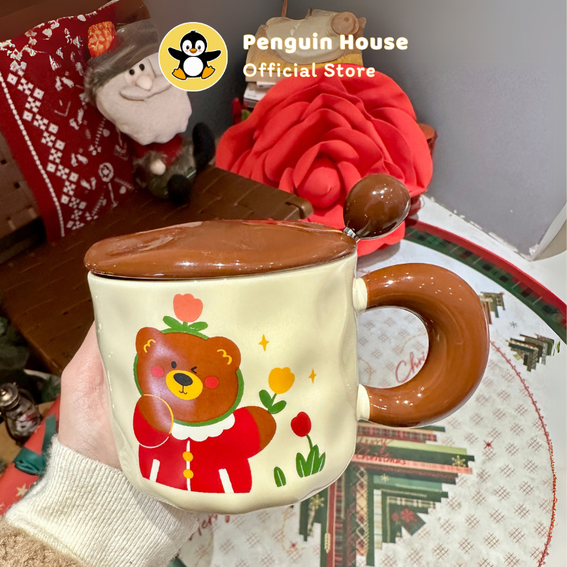 [Penguin] Ly sứ, quà tặng sinh nhật cốc sứ cute, cốc uống nước hình Gấu Nâu - Cốc uống nước cute