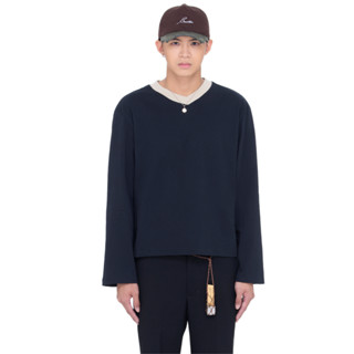  Áo thun trơn unisex Boxy Fit cổ V tay dài - BEUTER Blank Black Boxy V-Neck Long Sleeve T-shirt 