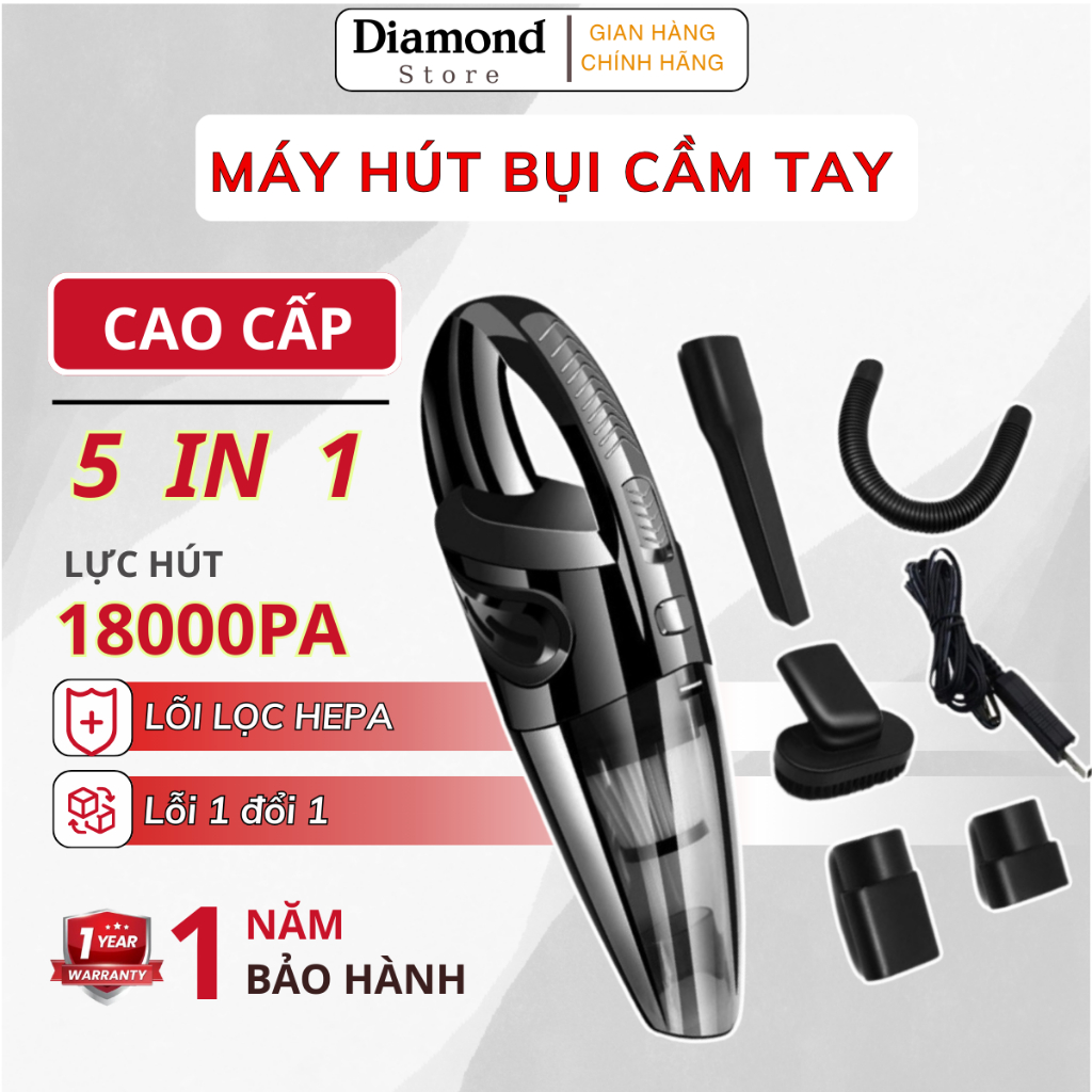 Máy hút bụi cầm tay Lực Hút 18000PA Hút Bụi Đa Năng Siêu Khỏe Công Suất 120W, Chính Hãng, BH 12TH