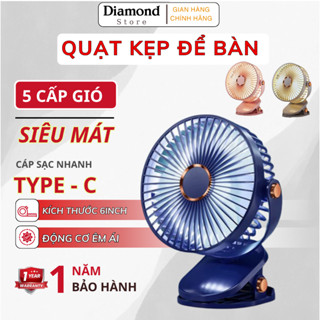  Quạt Kẹp Bàn Tích Điện Dung Lượng 10.000mAh 3 Chế Độ Gió Xoay 360 Kèm Đèn Ngủ Pin sạc Tiện Lợi 