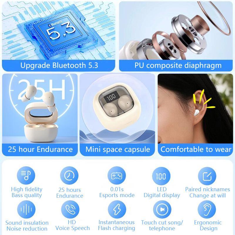 Tai nghe bluetooth SK19 mini siêu nhỏ IPX5 Hifi âm thanh giảm ồn màn hình led | BigBuy360 - bigbuy360.vn