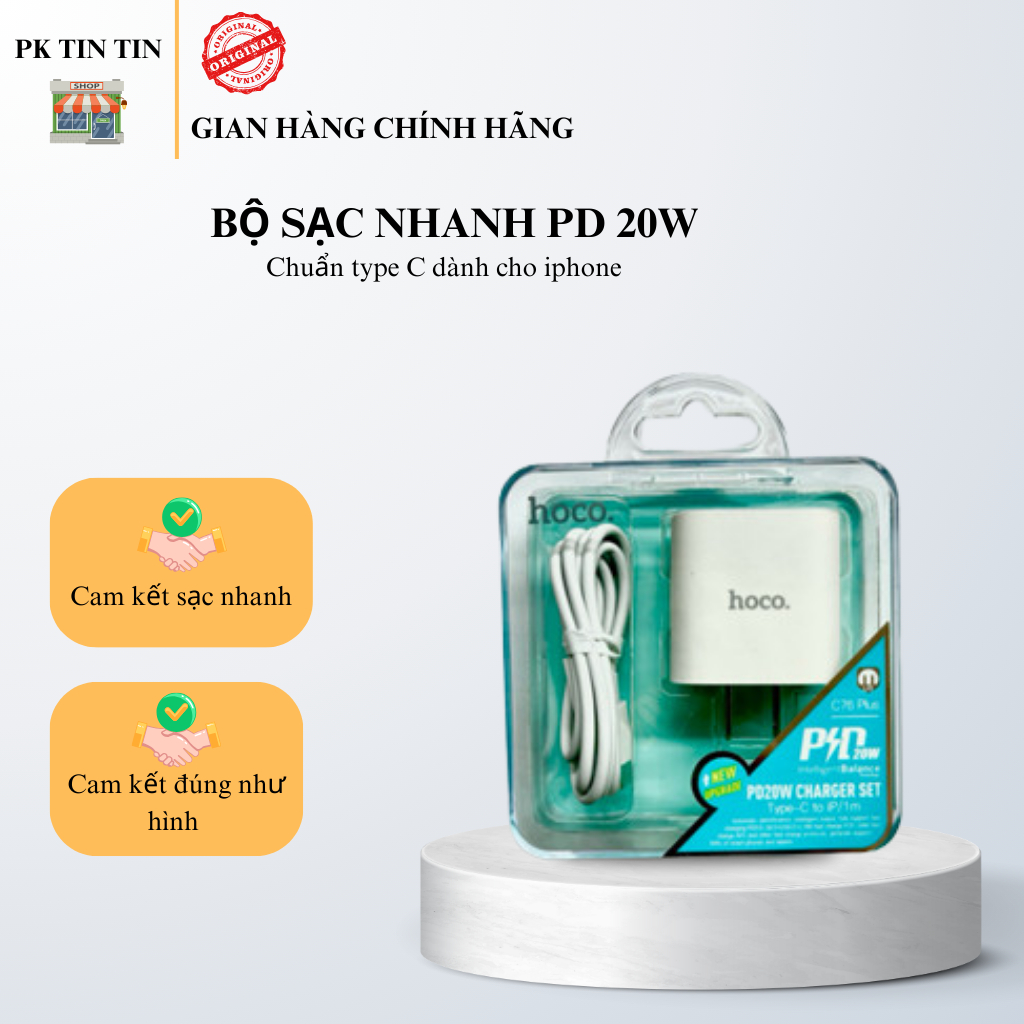 Bộ Sạc Nhanh PD 20W Cho iphone. Hoco C76 Plus Chuẩn Type-C