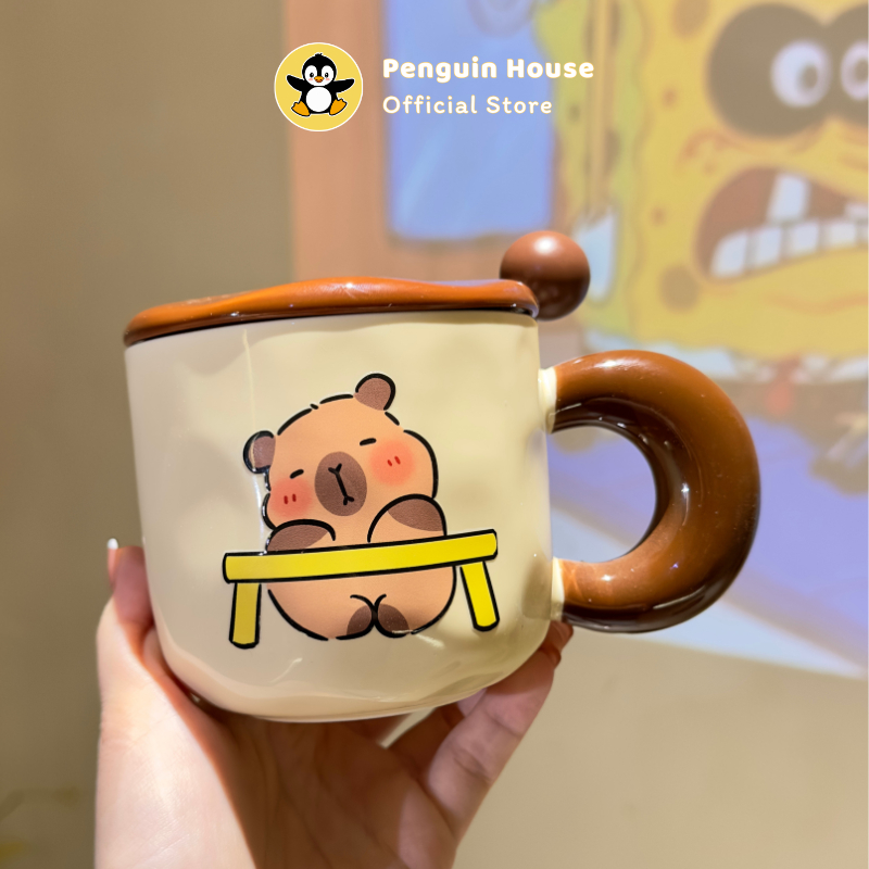 [Penguin] Cốc sứ cute Capybara 350ml ly sứ decor, ly sứ uống nước, cốc uống nước dễ thương