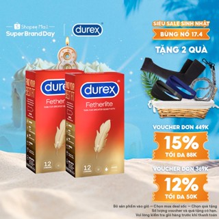 Bộ 2 hộp bao cao su Durex Fetherlite siêu mỏng (size 52.5mm, 12 bao/hộp) -  New