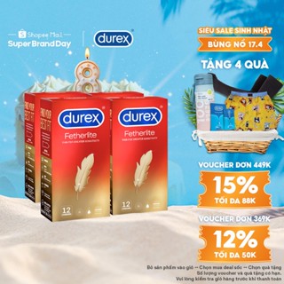 Bộ 4 hộp bao cao su Durex Fetherlite siêu mỏng, bôi trơn, size 52.5mm, 12 bao/hộp