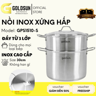 Nồi inox luộc gà kèm xửng hấp Goldsun GPS1510 đáy từ 3 lớp size 30cm dùng cho mọi loại bếp