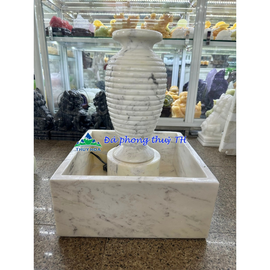 Thạch Thủy Bình phong thủy đá cẩm thạch trắng trang trí nhà, sân vườn, hồ cá